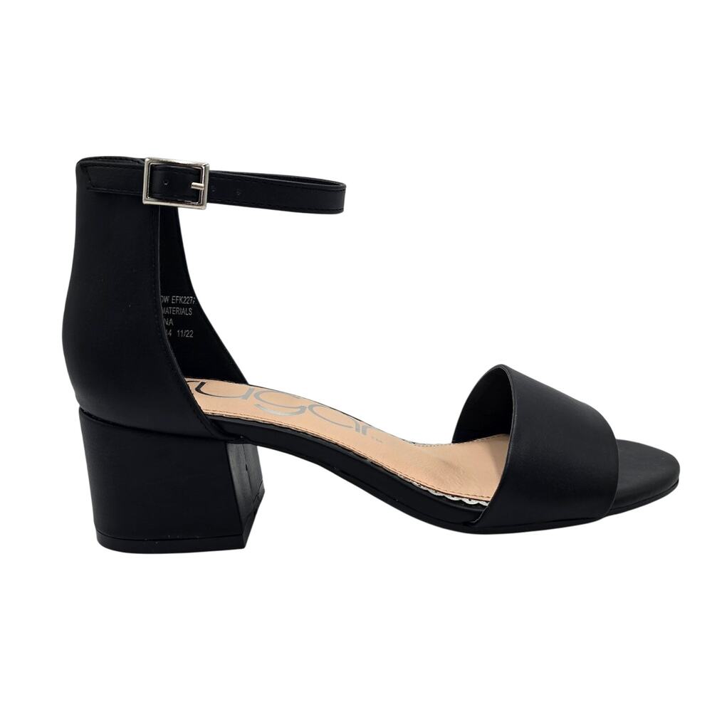 Sugar Black Sandals Ankle Strap Buckle Block Heel Pumps MSRP $50.00 Women's 6M